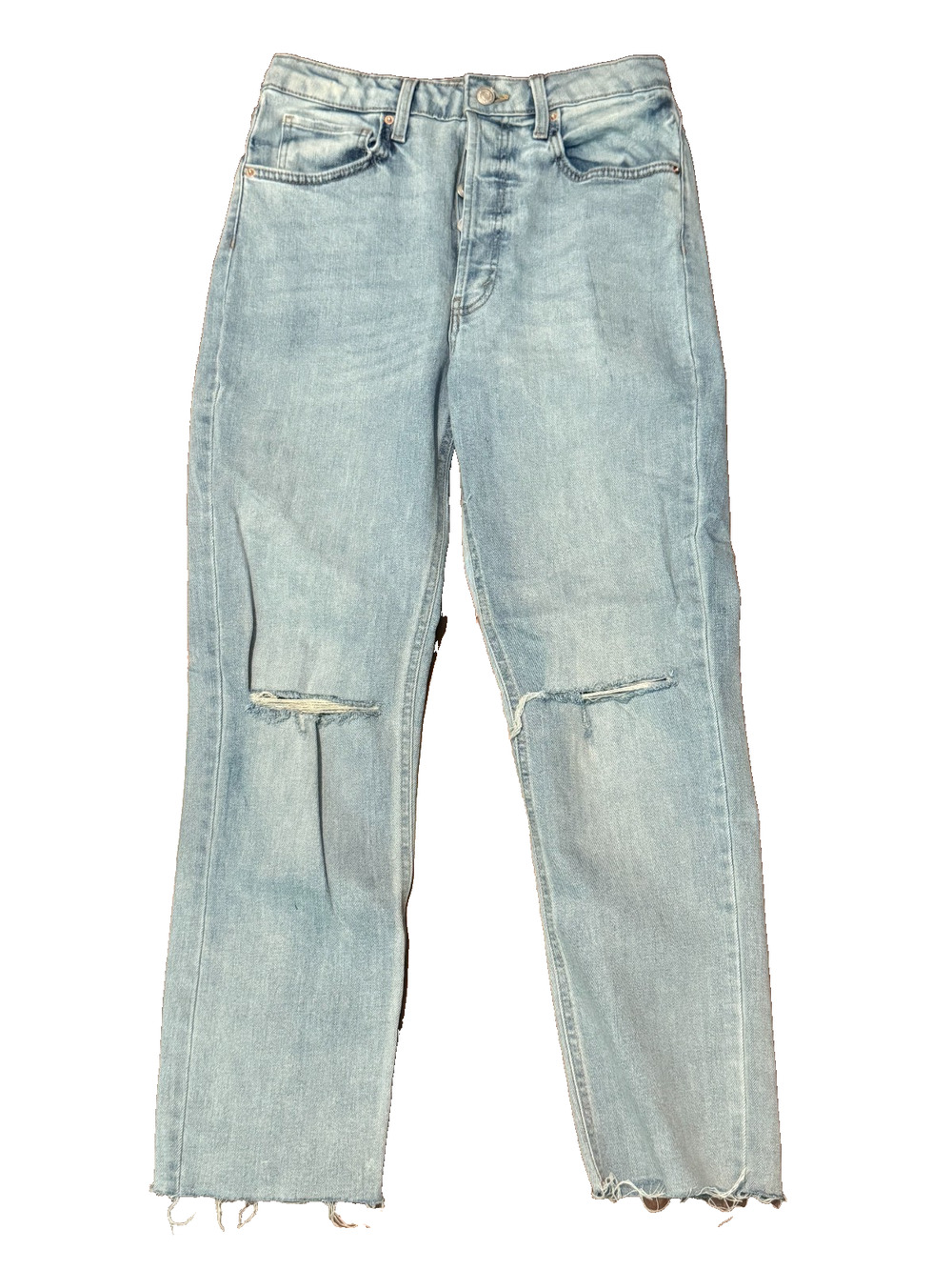 Wild Fable Women Blue Denim Jeans Straight Leg Raw Hem Distressed Grunge - 8